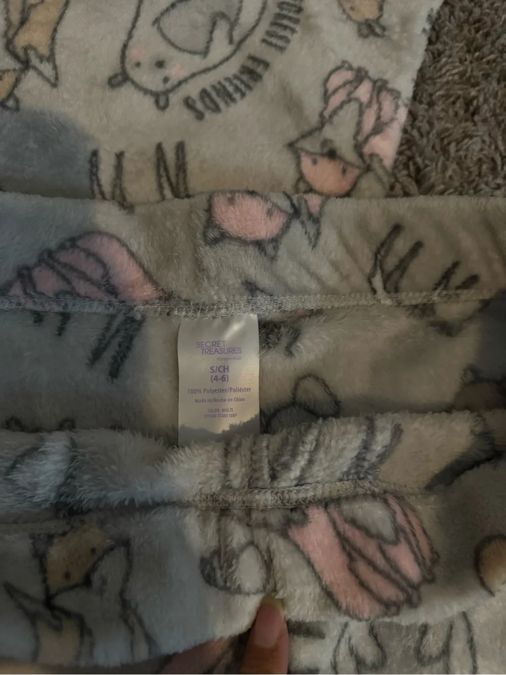 Secret Treasures Plush Animal Print Pajama Bottoms - Gray & Pink Accents